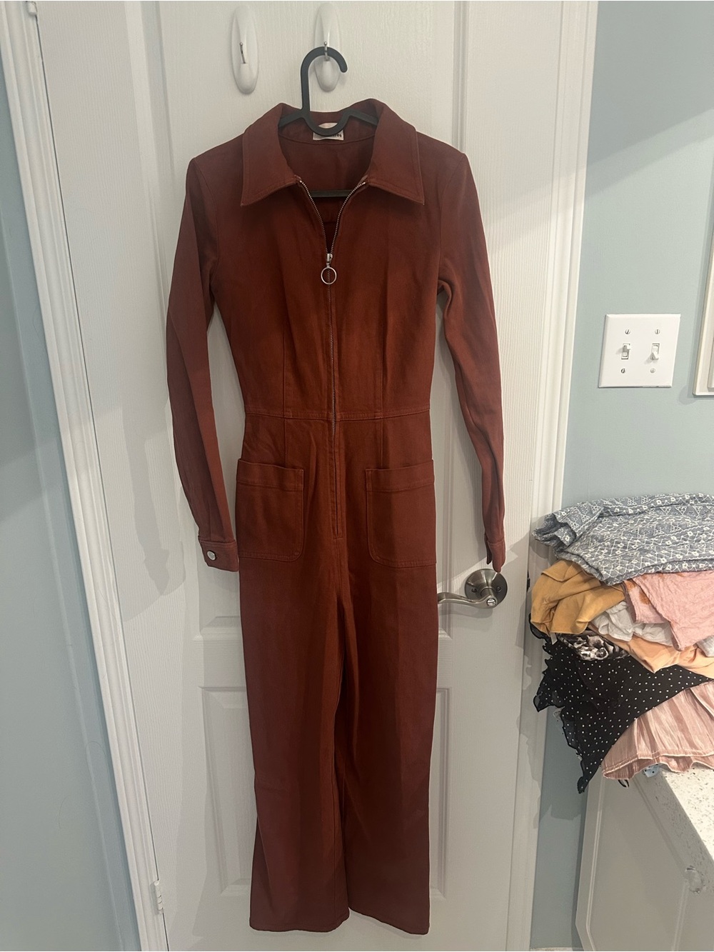 Wilfred Rust Brown Long-Sleeve Zip Jumpsuit